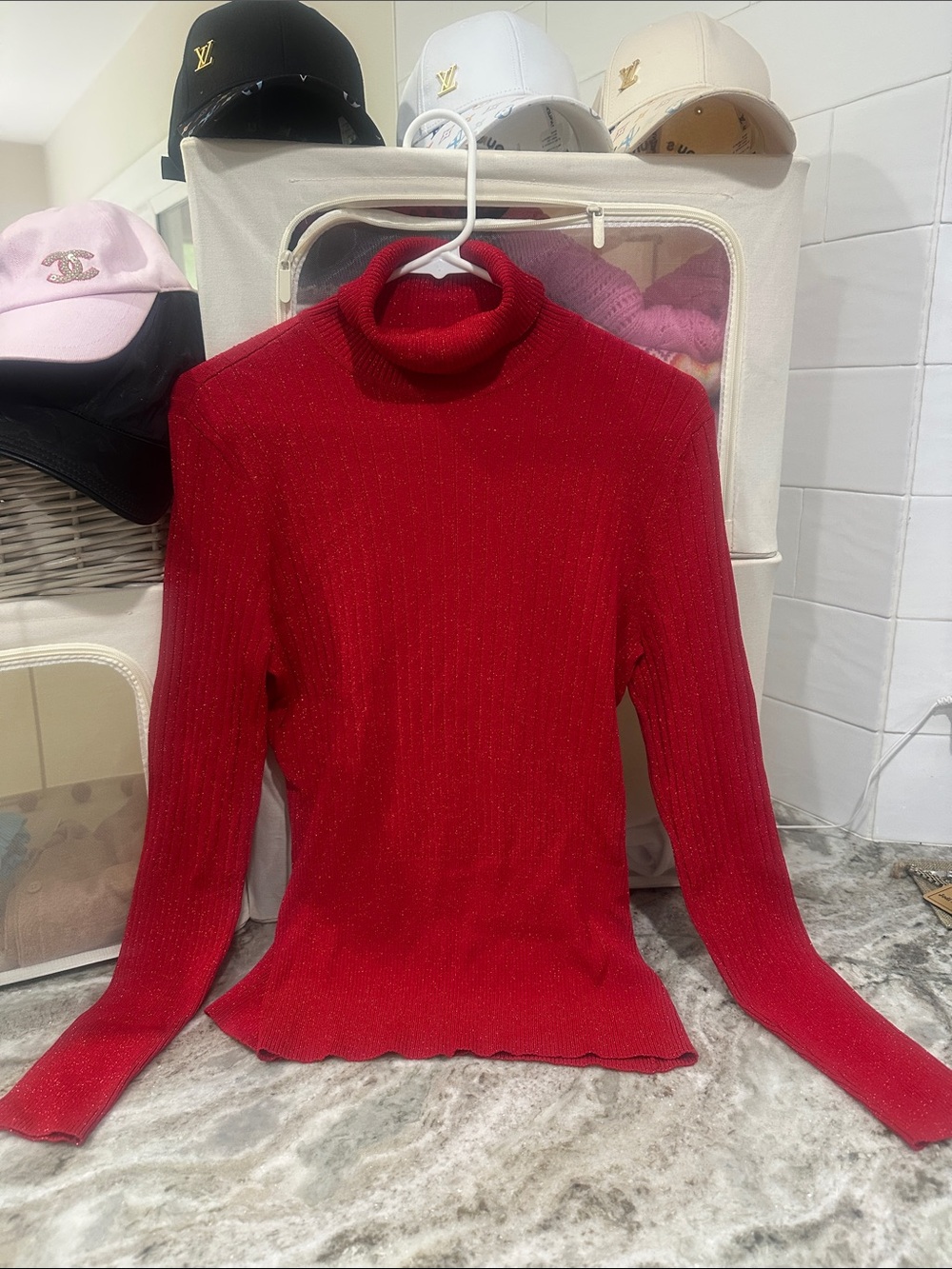 Worthington Red Ribbed Turtleneck Sweater